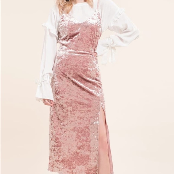 Moon River Velvet Midi Dress Rose Gold New size XS - Picture 6 of 7